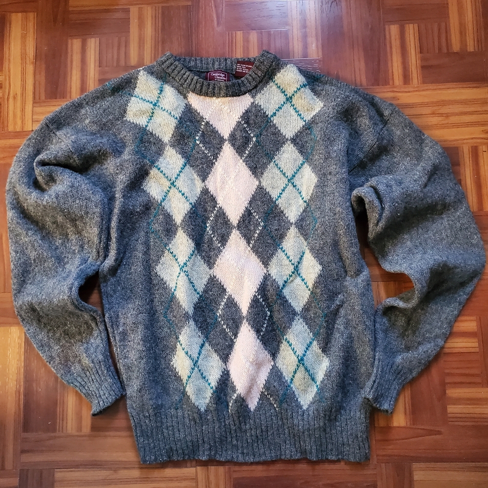 Classic Gray Argyle Men's Sweater